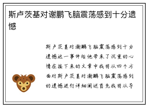 斯卢茨基对谢鹏飞脑震荡感到十分遗憾
